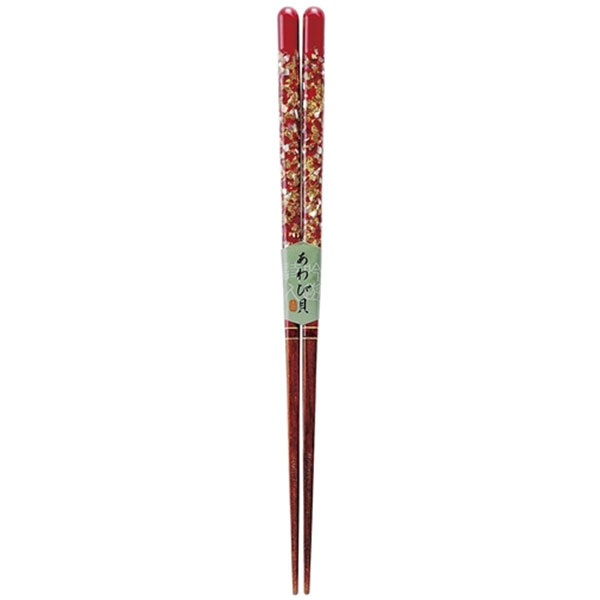 カワイ 和柄の箸 漆貝づくし 赤 21cm あわび貝 お箸 天然木