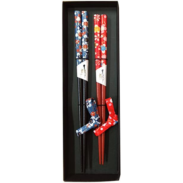 カワイ 箸 ギフト 花てまり2膳 黒箱入箸置セット