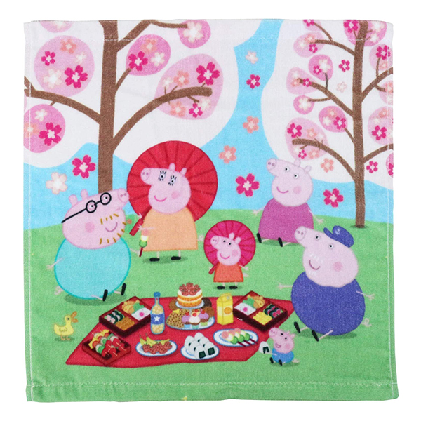 ペッパピッグ PeppaPig ハンドタオル インクジェットプリントウォッシュタオル お花見ペッパ 丸眞